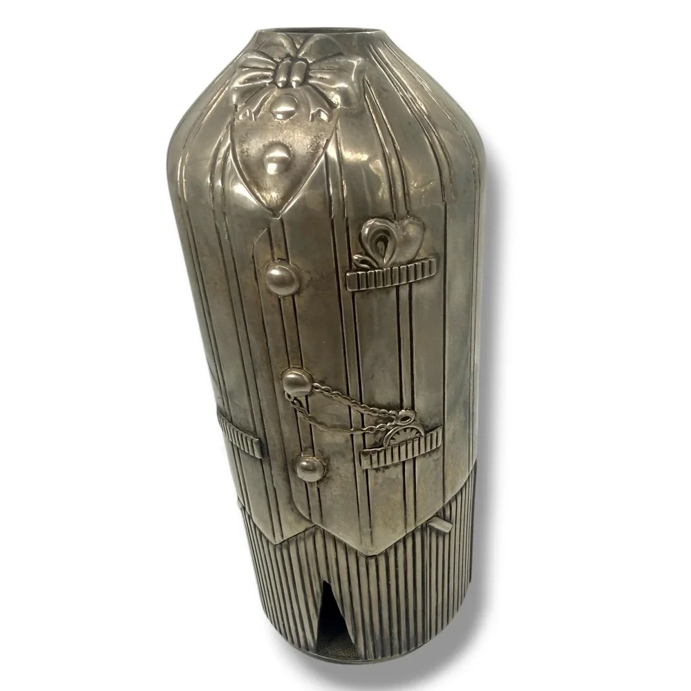 Vintage Silver Plated Tuxedo Butler Wine Bottle Holder Pourer Barware